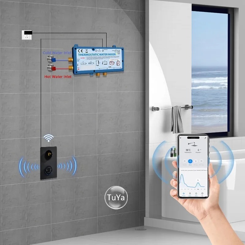 App Home Improvement - デジタルシャワーミキサー サーモスタット式隠蔽シャワーセット WiFiアプリ制御 浴室シャワーシステム ホームインプルーブメント用