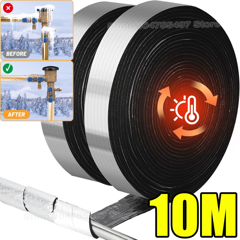 Pipe Insulation Foam - 冬用パイプラップ断熱材 32.81FT 屋外パイプフォーム断熱テープ アルミ箔 ブラック 防火強力テープ