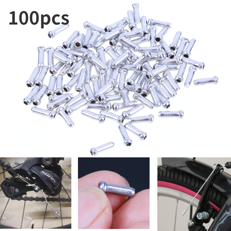 Wire Connector Cap - アルミ合金自転車ケーブルエンドキャップ,100個,マウンテンバイク,ブレーキ,シフター,ワイヤー,カラー,ライン,コア用