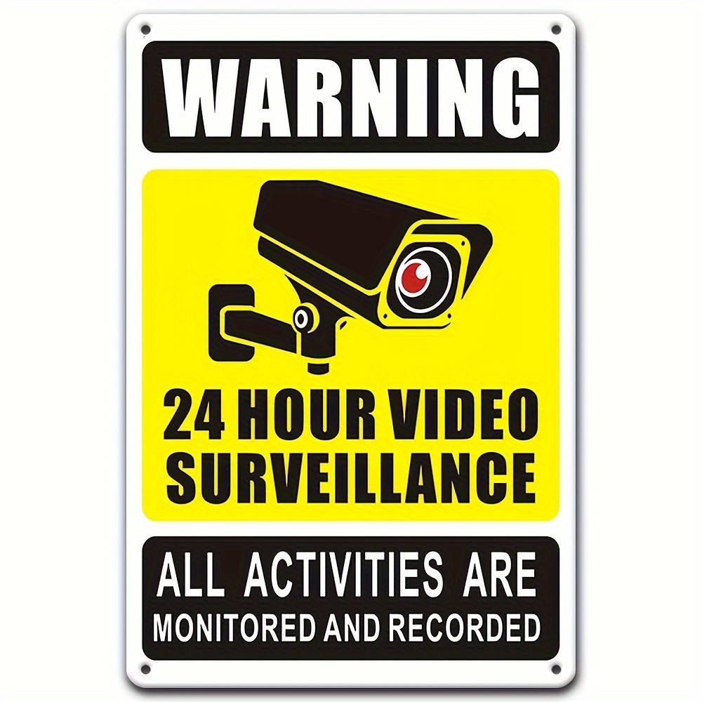 Home Improvement Hardware - 24時間365日ビデオ監視警告標識 - セキュリティカメラのアイコンが付いた耐久性のある鉄製金属、自宅、寝室用の屋外壁装飾。