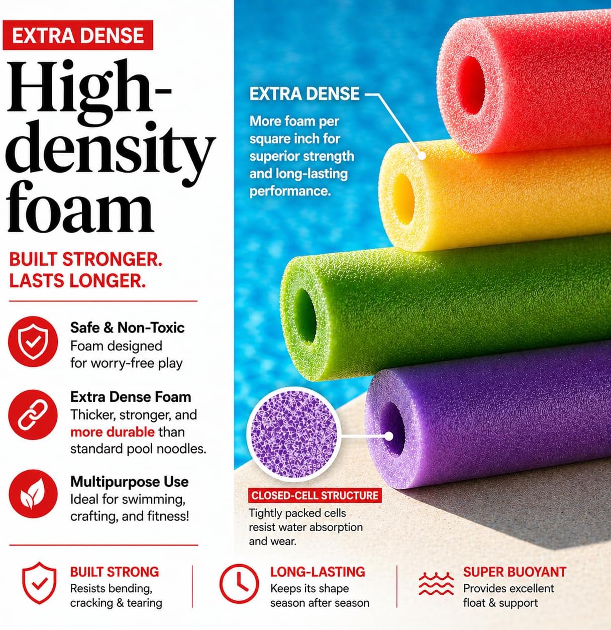 40本入りプールヌードルフォーム - 4色の高密度フォーム、 - Pipe Insulation Foam のレビューと価格